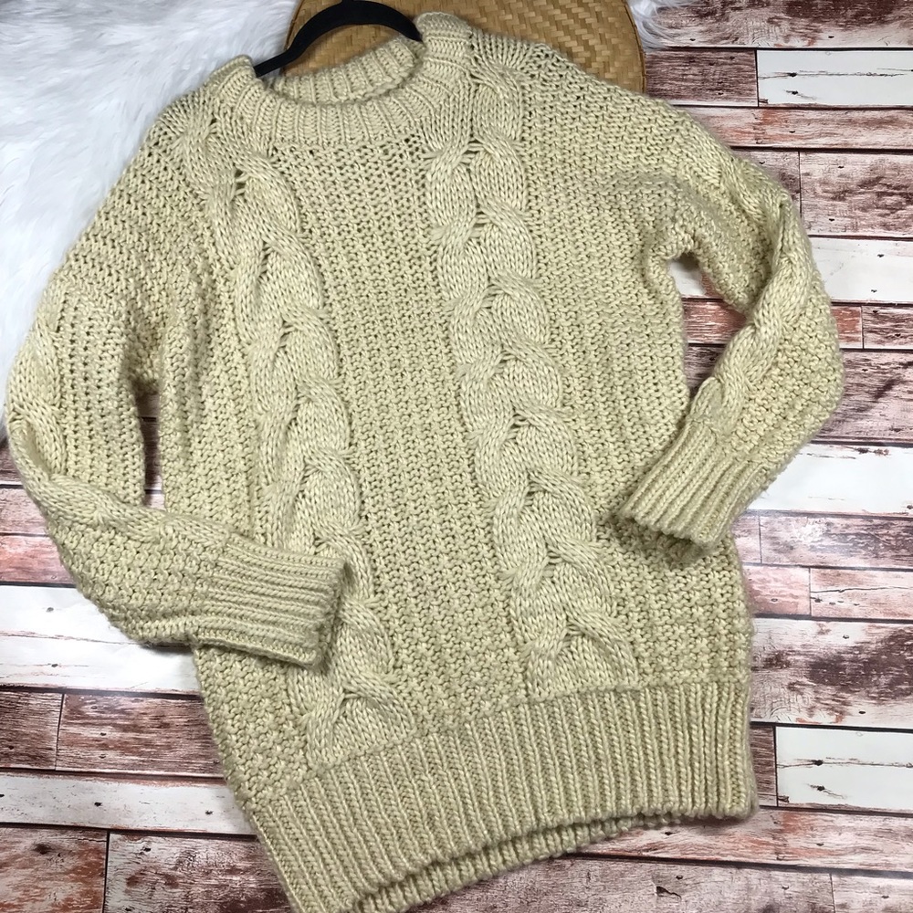 Unif x urban outfitters oversized cream cable knit fisherman sweater